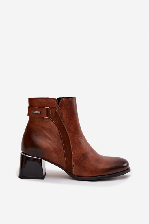 Leer Dameslaarzen met hakken opInarmen Zazoo 60563 bruine kleur