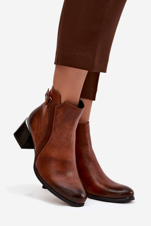 Leer Dameslaarzen met hakken opInarmen Zazoo 60563 bruine kleur