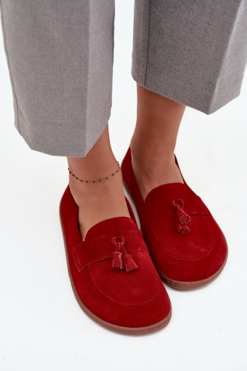 Leren suède mocassins "Barefoot" type Zazoo 322 rode kleur