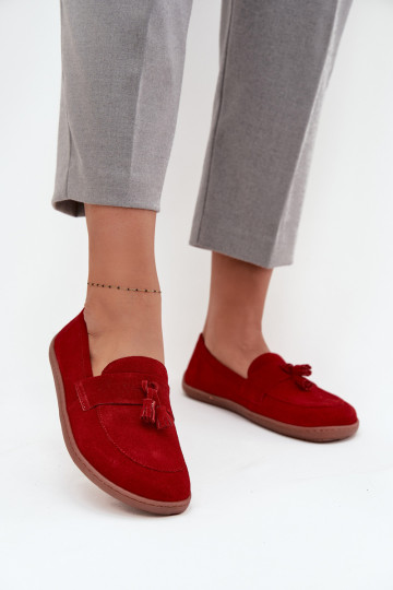 Leren suède mocassins "Barefoot" type Zazoo 322 rode kleur 2