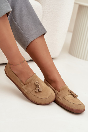 Leren suède mocassins "Barefoot" type Zazoo 322 zandkleur
