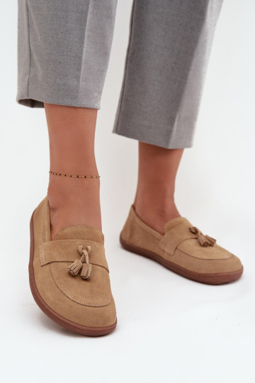 Leer Suède mocassins Typu Barefoot Zazoo 322 beige 2