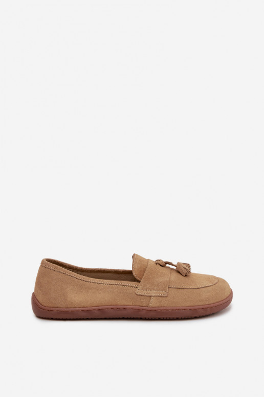 Leer Suède mocassins Typu Barefoot Zazoo 322 beige