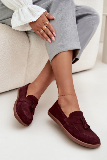 Leren suède mocassins "Barefoot" type Zazoo 322 bordeaux kleur