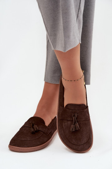 Leer Suède mocassins Typu Barefoot Zazoo 322 CzekoladoIne 2