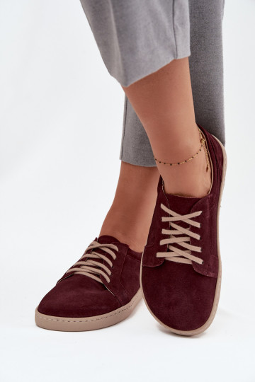 Casual natuurlijke suède schoenen "Barefoot" type Zazoo 314 bordeaux kleur