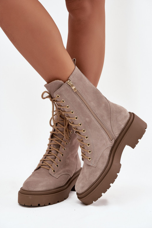 Enkellaarsjes voor Inerknemers DamesOpturalnego van suède opInarmen Zazoo 4213 beige