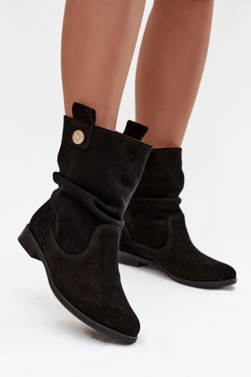 dames leren suède schoenen met ruffles gevoerd zwart Zazoo 4210