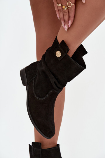 dames leren suède schoenen met ruffles gevoerd zwart Zazoo 4210 2