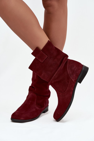 dames leren suède schoenen met ruffles gevoerd bordeaux Zazoo 4210