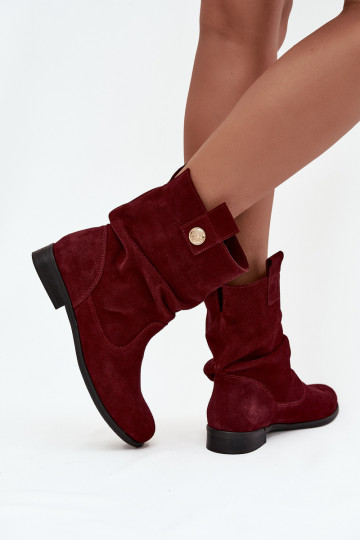dames leren suède schoenen met ruffles gevoerd bordeaux Zazoo 4210 2