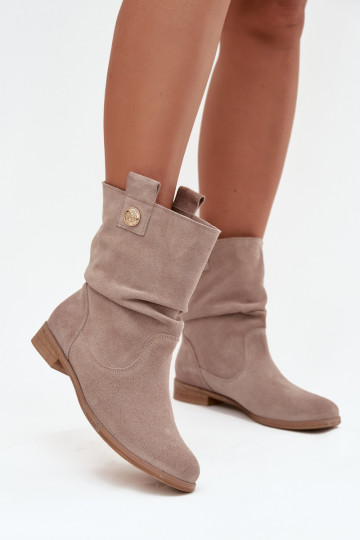 dames leren suède schoenen met ruffles gevoerd zandkleurig Zazoo 4210 2