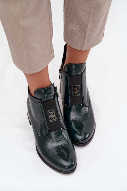 Leer met lakeffect Laarzen Op Klok Met sierlijk Detalem opInarmen Zazoo 60560 kaki kleuren