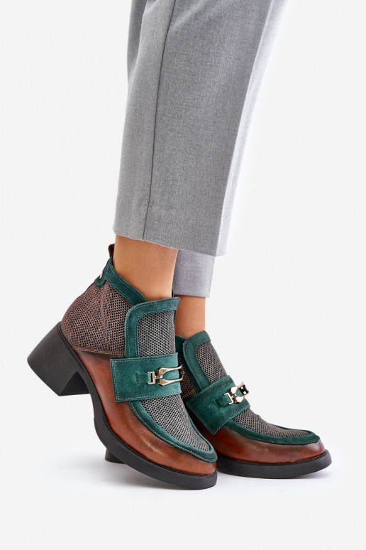 Leer Dameslaarzen Op enorme hakken met ornamenten Het heeftciejka A6747-29 bruin-groene kleur