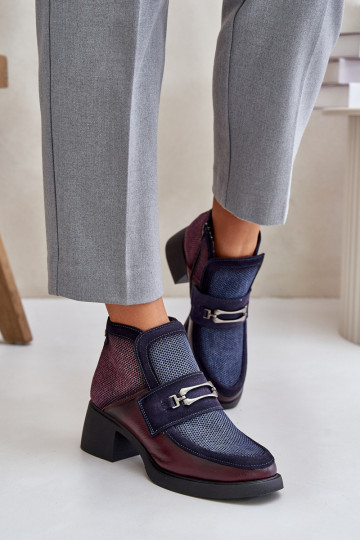 Leer Dameslaarzen Op enorme hakken met ornamenten Het heeftciejka A6747-23 bordeauxIno-donkerblauIn