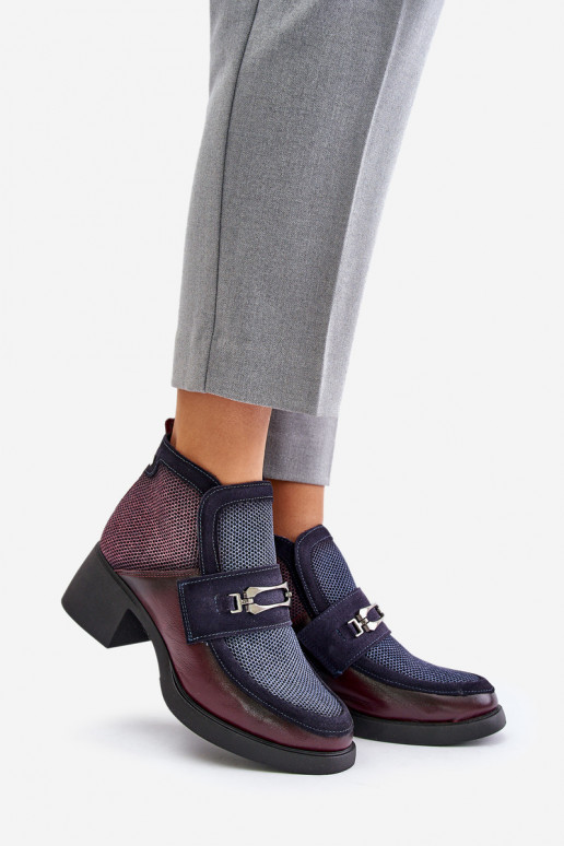 Leer Dameslaarzen Op enorme hakken met ornamenten Het heeftciejka A6747-23 bordeauxIno-donkerblauIn