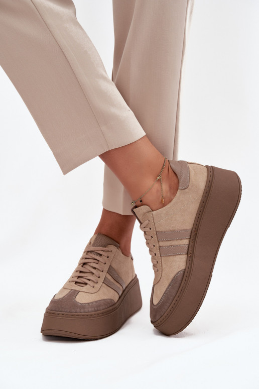 Leer van suède Sneakers model schoenen Dames met platform Zazoo 3775 beige
