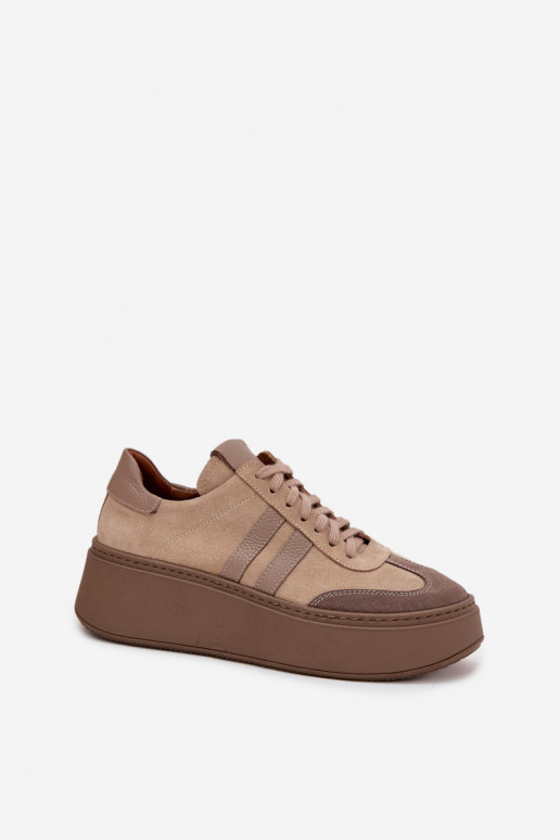 Leer van suède Sneakers model schoenen Dames met platform Zazoo 3775 beige