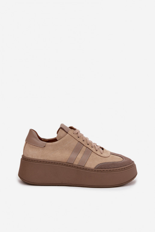 Leer van suède Sneakers model schoenen Dames met platform Zazoo 3775 beige