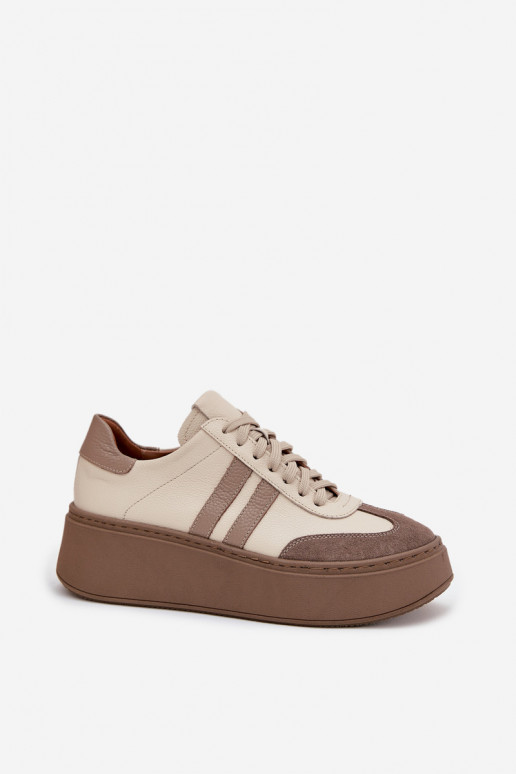 Leer Sneakers model schoenen Dames met platform Zazoo 3775 beige