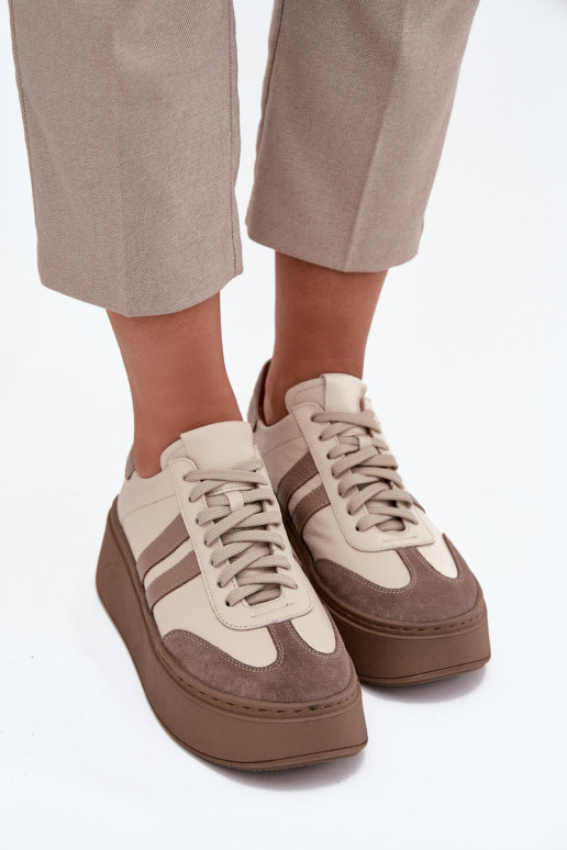 Leer Sneakers model schoenen Dames met platform Zazoo 3775 beige