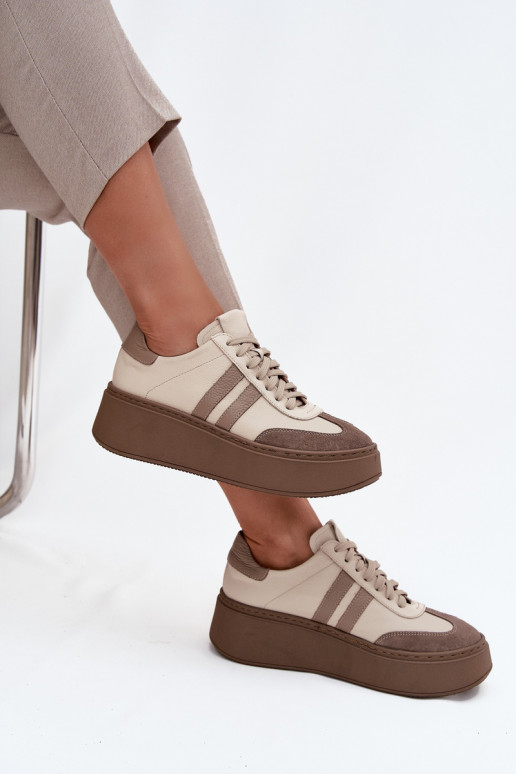 Leer Sneakers model schoenen Dames met platform Zazoo 3775 beige
