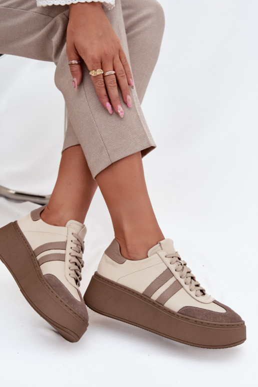 Leer Sneakers model schoenen Dames met platform Zazoo 3775 beige