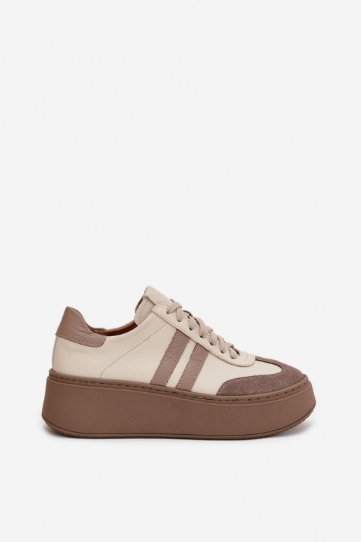 Leer Sneakers model schoenen Dames met platform Zazoo 3775 beige