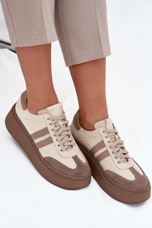 Leer Sneakers model schoenen Dames met platform Zazoo 3775 beige
