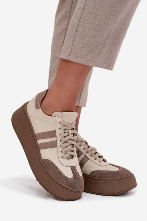Leer Sneakers model schoenen Dames met platform Zazoo 3775 beige