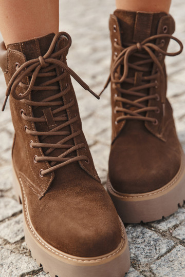 Suède dames enkellaarsjes met veters Big Star SS274792 in bruin 2