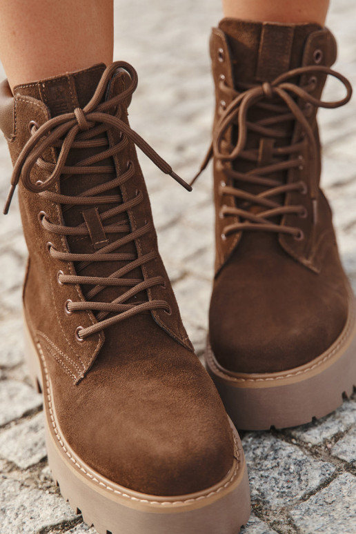 Suède dames enkellaarsjes met veters Big Star SS274792 in bruin