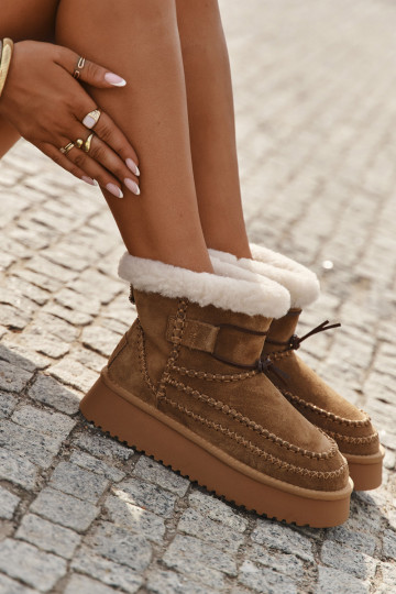 Suède sneeuwlaarzen dames met versierde stiksels, Big Star SS274373, bruine kleur 2