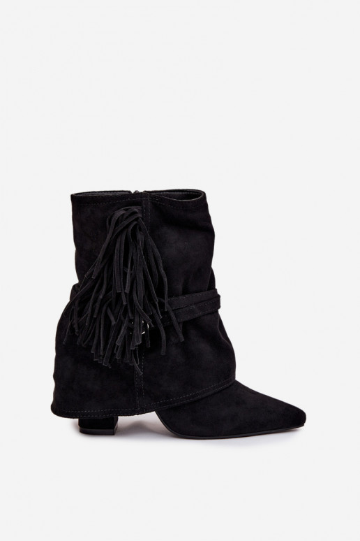 Dameslaarsjes met franjes, gouden gespen, in zwart "Evelisse"