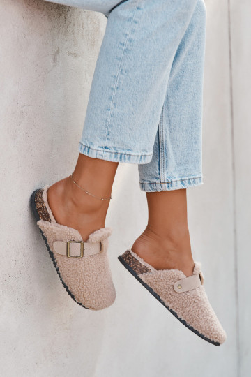 Dames slippers met bont "Typu Baranek" zandkleur "Lorivine"