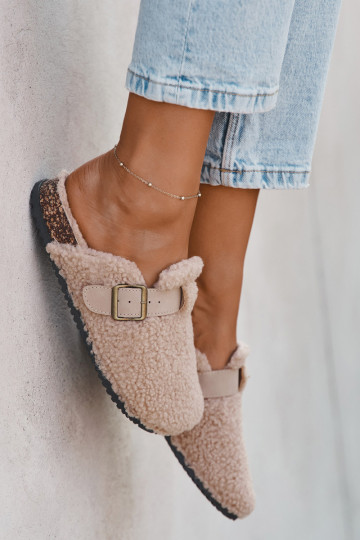 Dames slippers met bont "Typu Baranek" zandkleur "Lorivine" 2