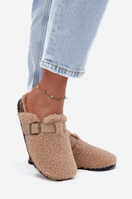 Dames slippers met bont "Typu Baranek" zandkleur "Lorivine"