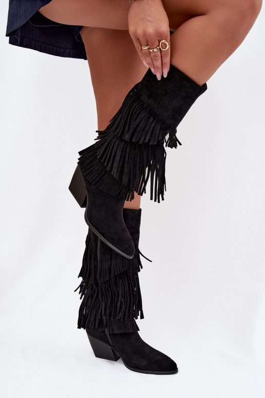 Paardenlaarzen met voering in cowboystijl, zwart, Brivina Paardenlaarzen met voering in cowboystijl, zwart, Brivina