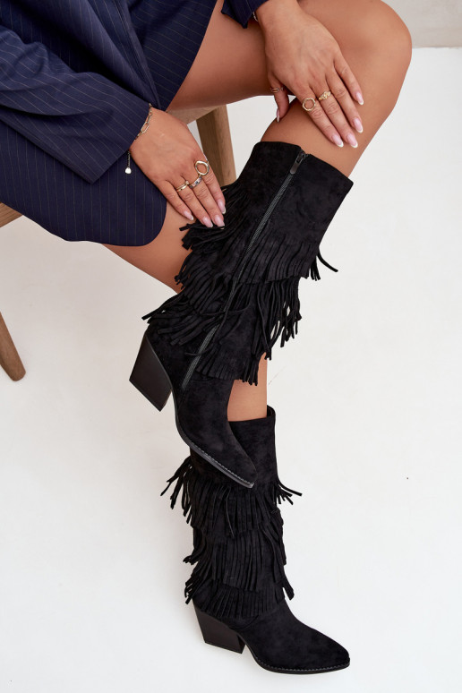 Paardenlaarzen met voering in cowboystijl, zwart, Brivina Paardenlaarzen met voering in cowboystijl, zwart, Brivina