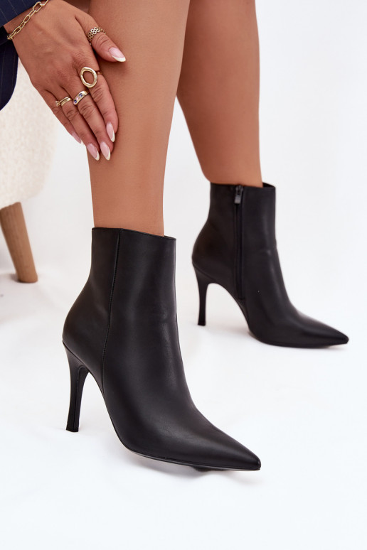 Warm gevoerde damesankleboots met dunne hakken van eco-leer, zwart, Nolisse Warm gevoerde damesankleboots met dunne hakken van eco-leer, zwart, Nolisse