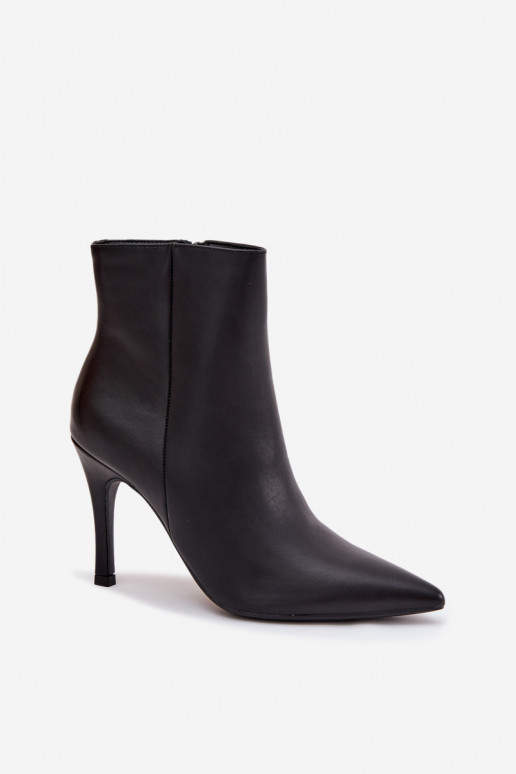 Warm gevoerde damesankleboots met dunne hakken van eco-leer, zwart, Nolisse Warm gevoerde damesankleboots met dunne hakken van eco-leer, zwart, Nolisse