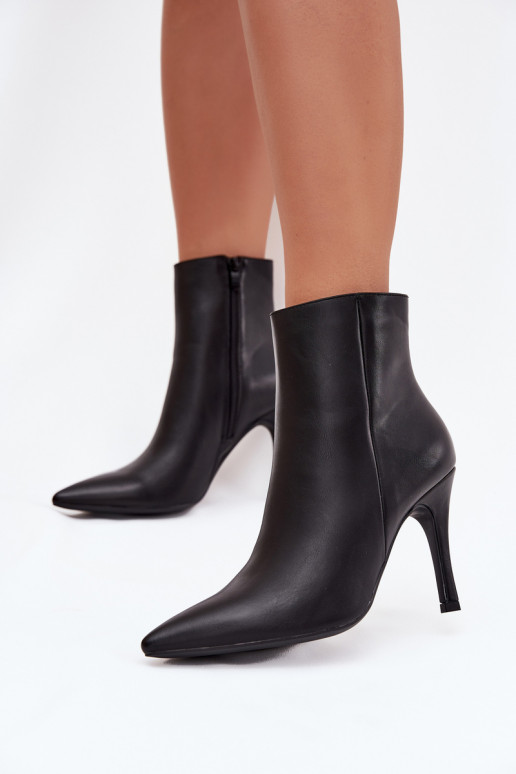 Warm gevoerde damesankleboots met dunne hakken van eco-leer, zwart, Nolisse Warm gevoerde damesankleboots met dunne hakken van eco-leer, zwart, Nolisse