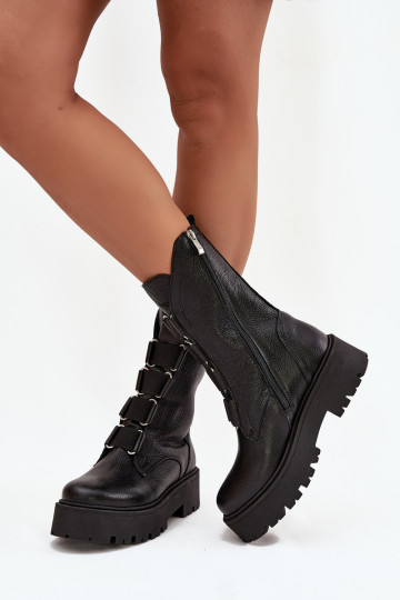 Dames leren enkellaarsjes met platform Zazoo 3795 zwarte kleur