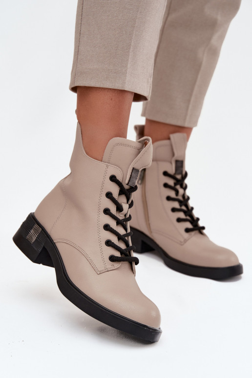 Leer Dameslaarzen Op een lage hak Vinceza 66818 beige