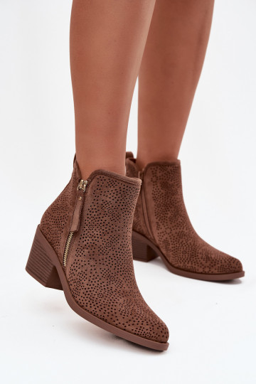 Cowboy stijl dames enkellaarsjes met hakken S.Barski HY52-538 bruine kleur