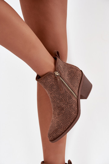 Cowboy stijl dames enkellaarsjes met hakken S.Barski HY52-538 bruine kleur 2