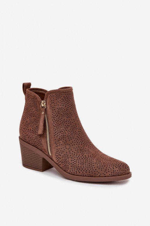 Laarzen in coInboystijl Dames met hakken S.Barski HY52-538 bruine kleur