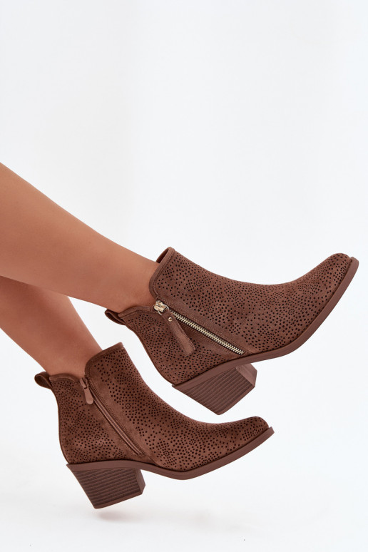 Laarzen in coInboystijl Dames met hakken S.Barski HY52-538 bruine kleur