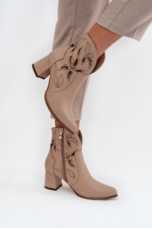 Leer met elementen van opengeInerkt Dameslaarzen Zazoo 3647 ivoor