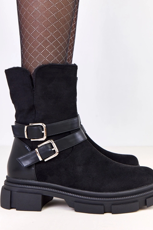Zwarte warme laarzen met gespen Lulisa